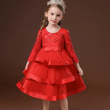 GIRL'S BEADED LACEY LONG SLEEVE DRESS