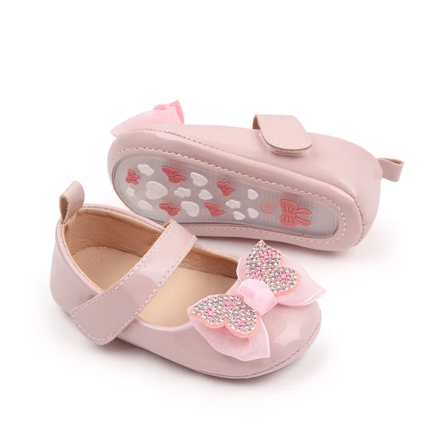 infant pink dress shoes Dressy Pink Leather Soft Sole Baby Girl Crib Shoes with Bow