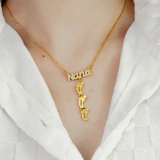 CUSTOMIZED NANA BABY FOOT ENGRAVED NAME JEWELRY NECKLACE FOR MOTHER'S DAY GIFT