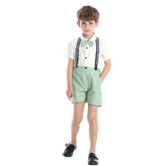 BOYS ROMPER SHORT SLEEVE BOW TIE GENTLEMAN SUIT SETS