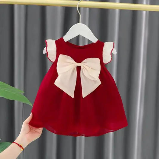 SLEEVELESS BABY GIRL BOW-KNOT DRESS