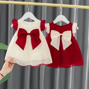 SLEEVELESS BABY GIRL BOW-KNOT DRESS