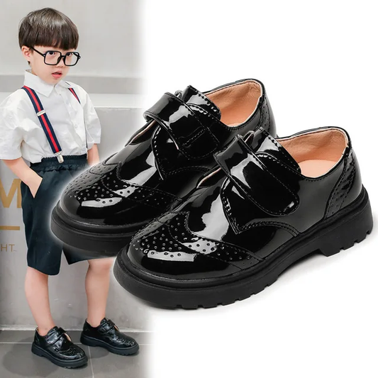BOYS SHINY PATENT BLACK LEATHER SCHOOL SHOES