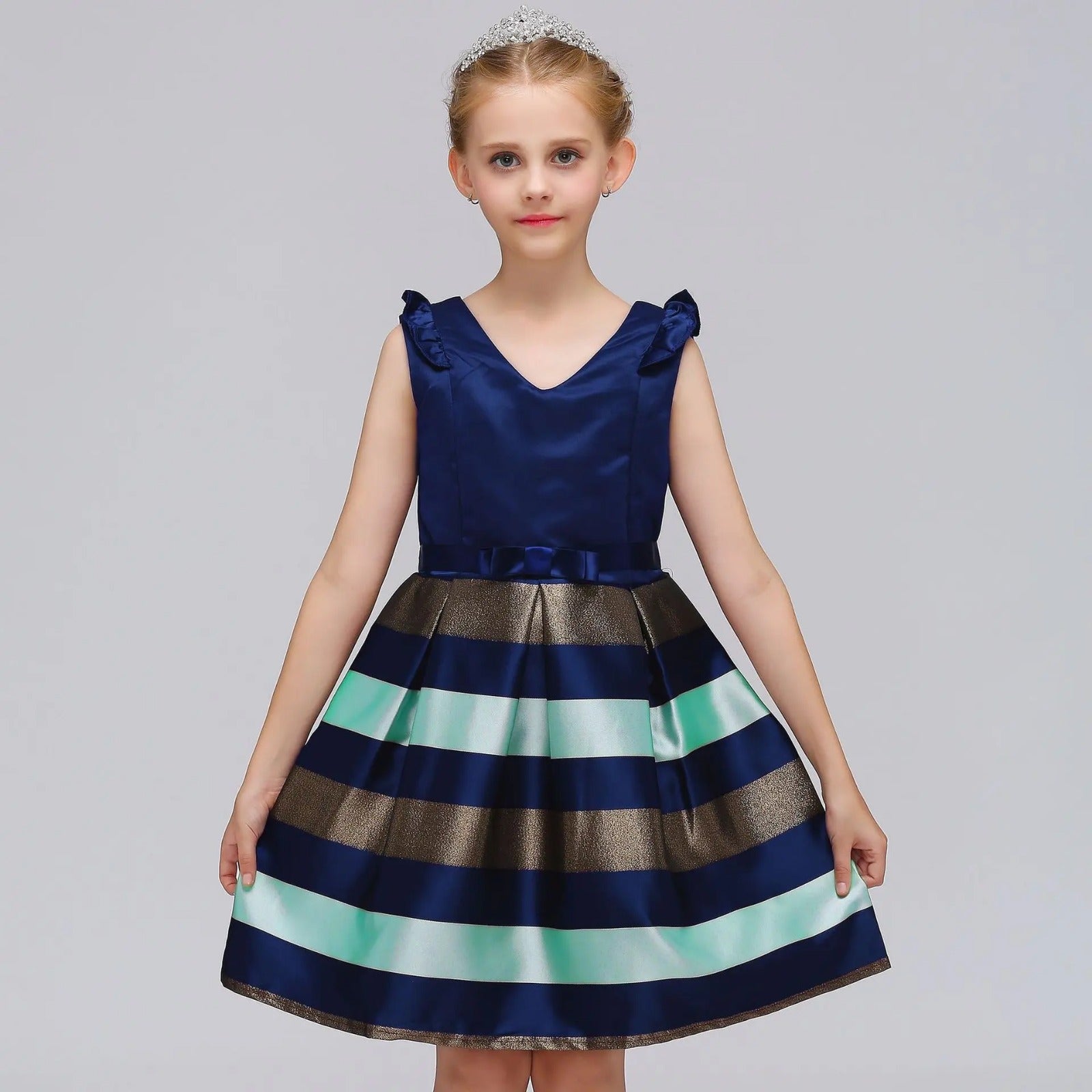 GIRL'S V-NECK STRIPE DRESS
