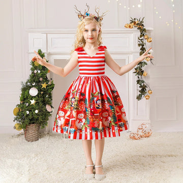 GIRL'S CHRISTMAS PRINTED SATIN DRESS